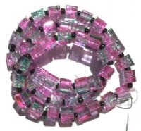 50 6x6mm Green & Hot Pink Crackle Cube Beads